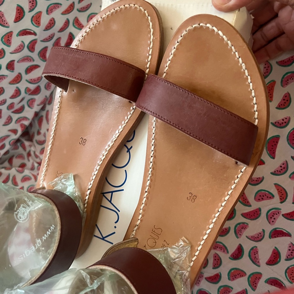 K.Jacques Brown Leather Slide Sandals